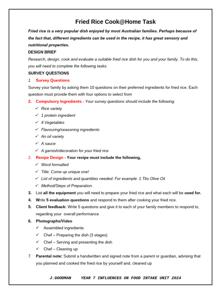 Family Fried Rice Recipe Project | PDF
