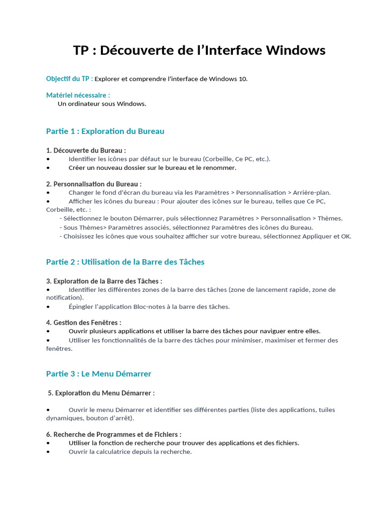 Découverte de l'Interface Windows 10 | PDF