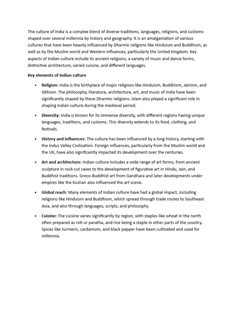 Key Elements of Indian Culture Religion | PDF