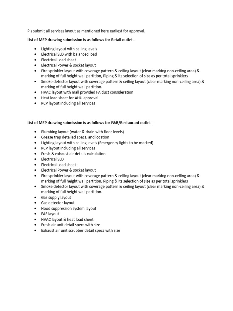 List of MEP Drawings | PDF