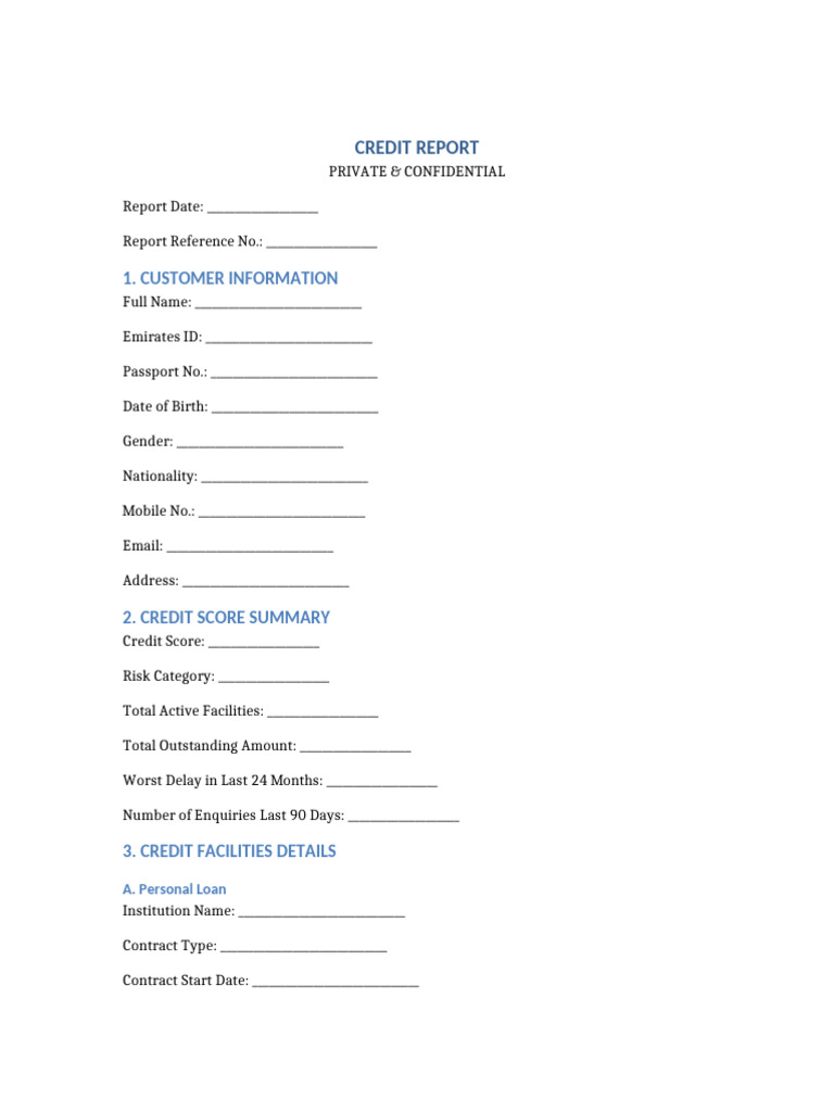 AECB-Style Credit Report Template | PDF | Credit | Finance & Money ...