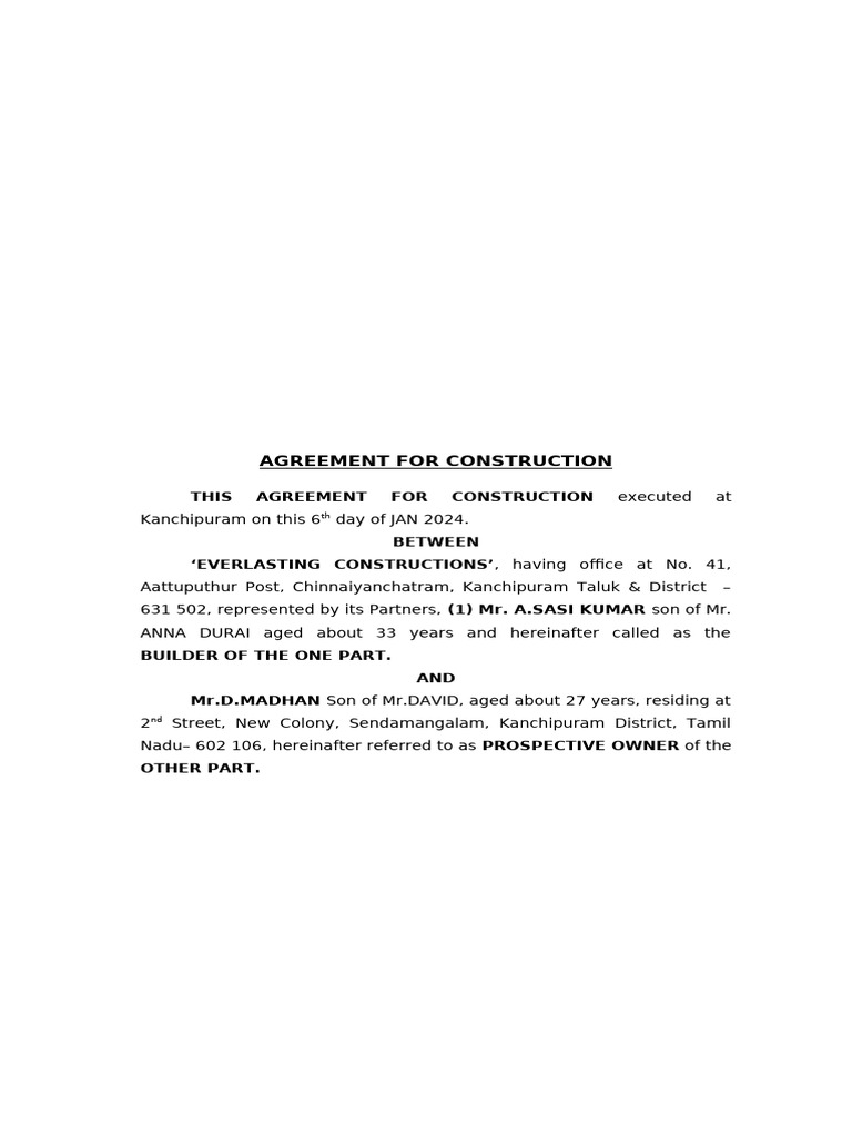 Construction Agreement for Residential House | PDF | Basement | Tile