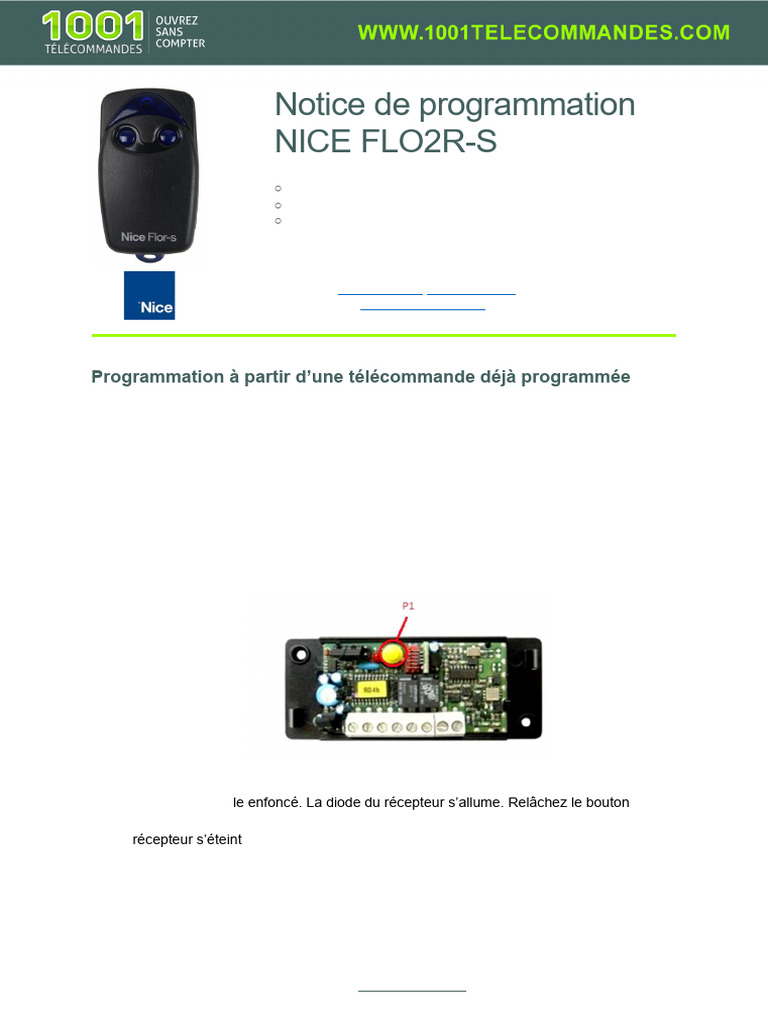 Programmation télécommande NICE FLO2R-S | PDF