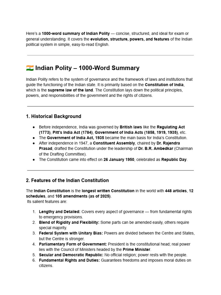 Polity Summary | PDF | Citizenship | Government Of India