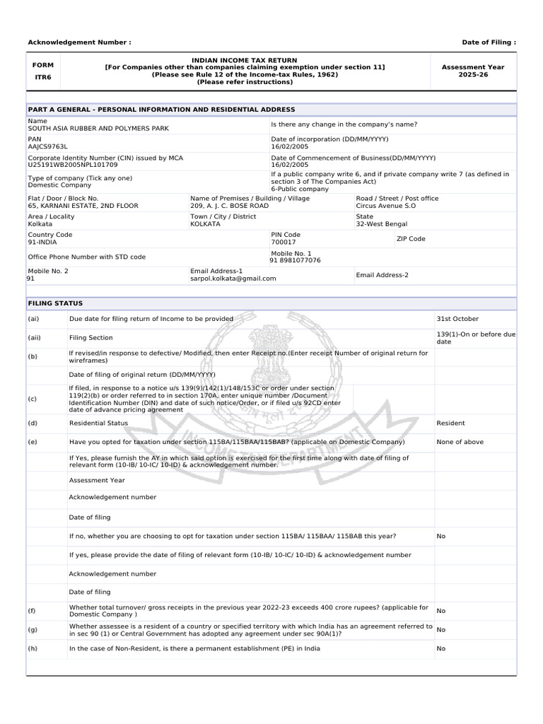 ITR6 Income Tax Return for Companies | PDF | Payments | Loans