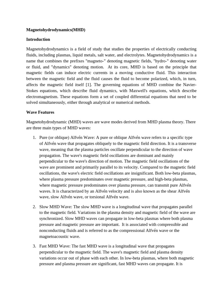 Understanding Magnetohydrodynamics (MHD) | PDF | Magnetohydrodynamics ...