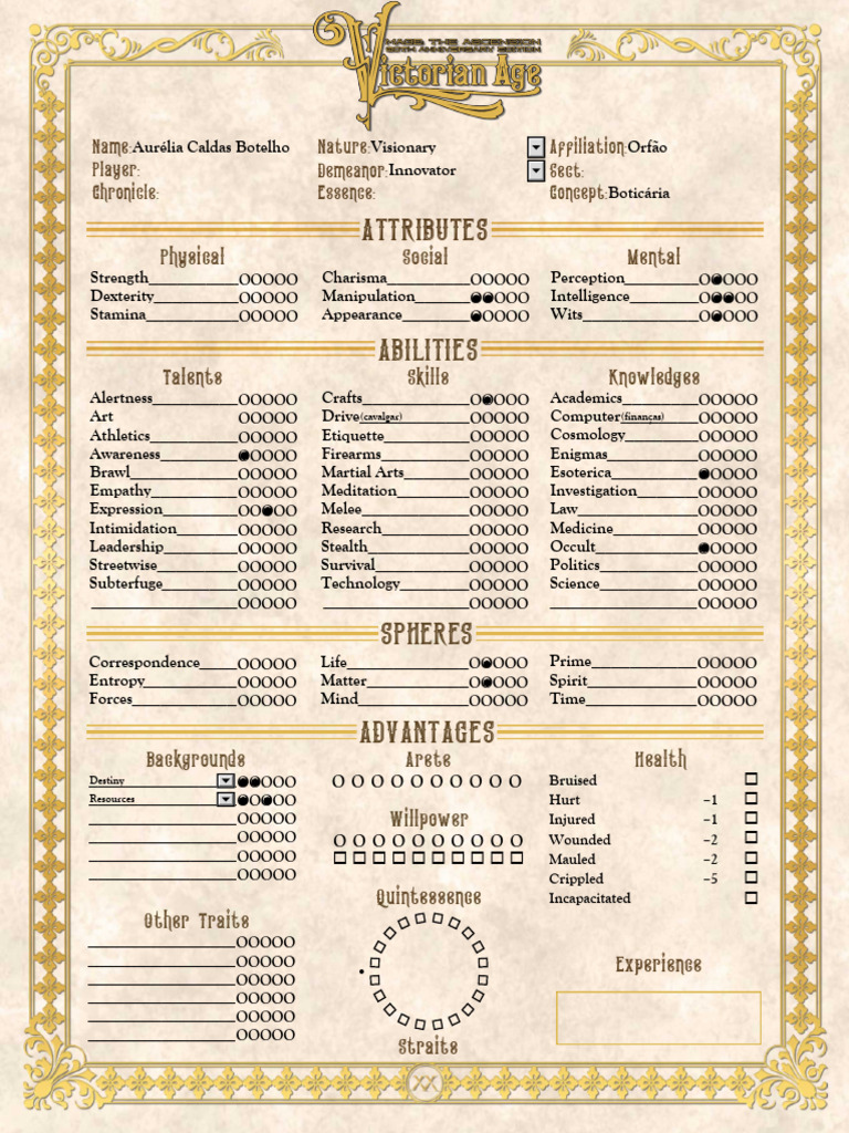 Character Sheet for RPG Attributes | PDF | Role Playing Games | Gaming
