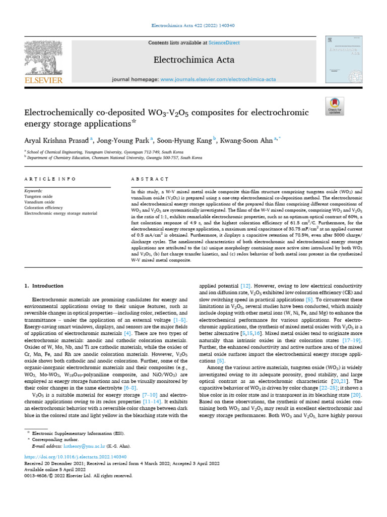 WO3-V2O5 Composites for Electrochromic Energy Storage | PDF ...