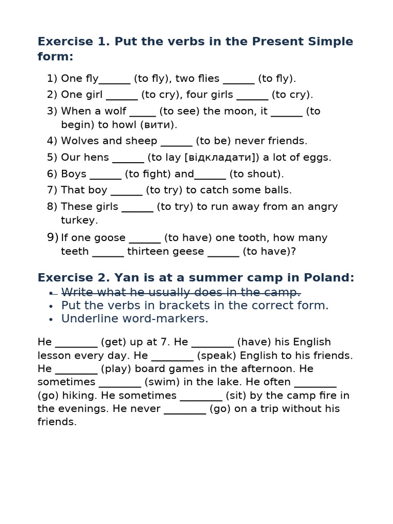Present Simple Verb Exercises | PDF