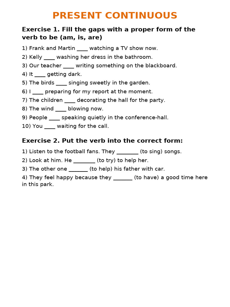 Present Continuous Grammar Exercises | PDF