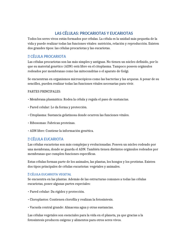 Tipos de Células: Procariotas y Eucariotas | PDF | Biología Celular ...