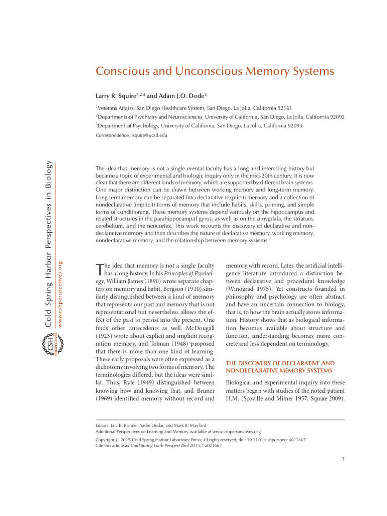 Conscious and Unconscious Memory Systems | PDF | Memory | Priming ...