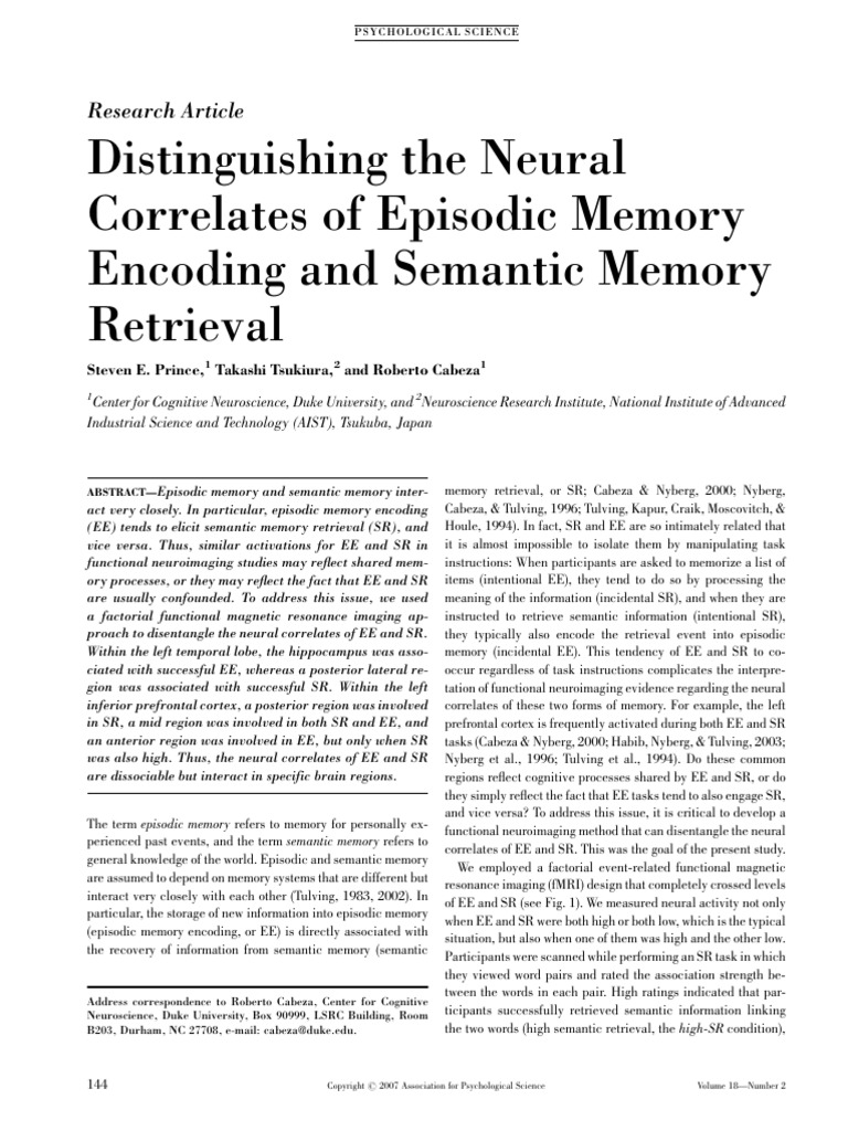 Neural Correlates of Memory Encoding and Retrieval | PDF | Temporal ...