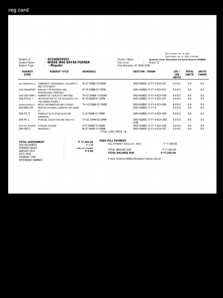 Reg Card | PDF