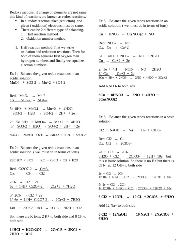Balancing Redox Reactions Guide | PDF | Redox | Chemical Reactions