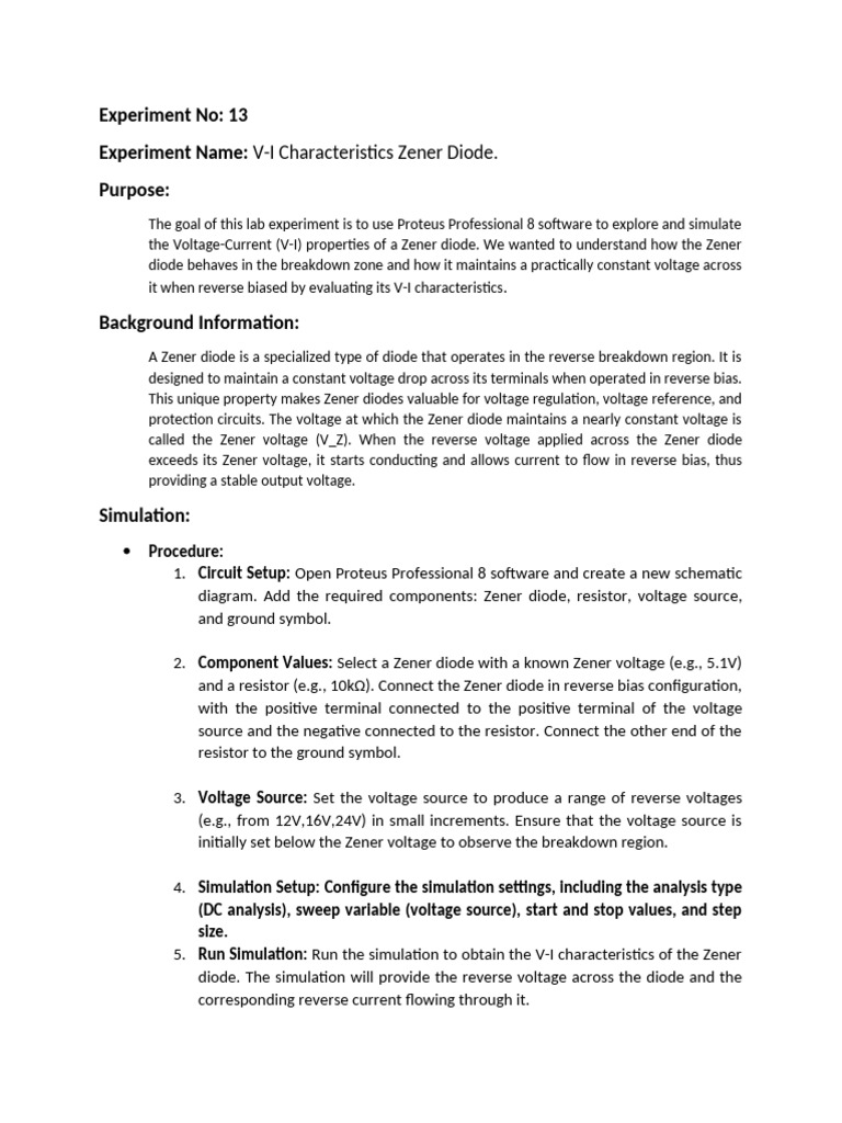 19EEE019 (V-I Charcteristics Zener Diode Lab Report) | PDF | Diode | P ...