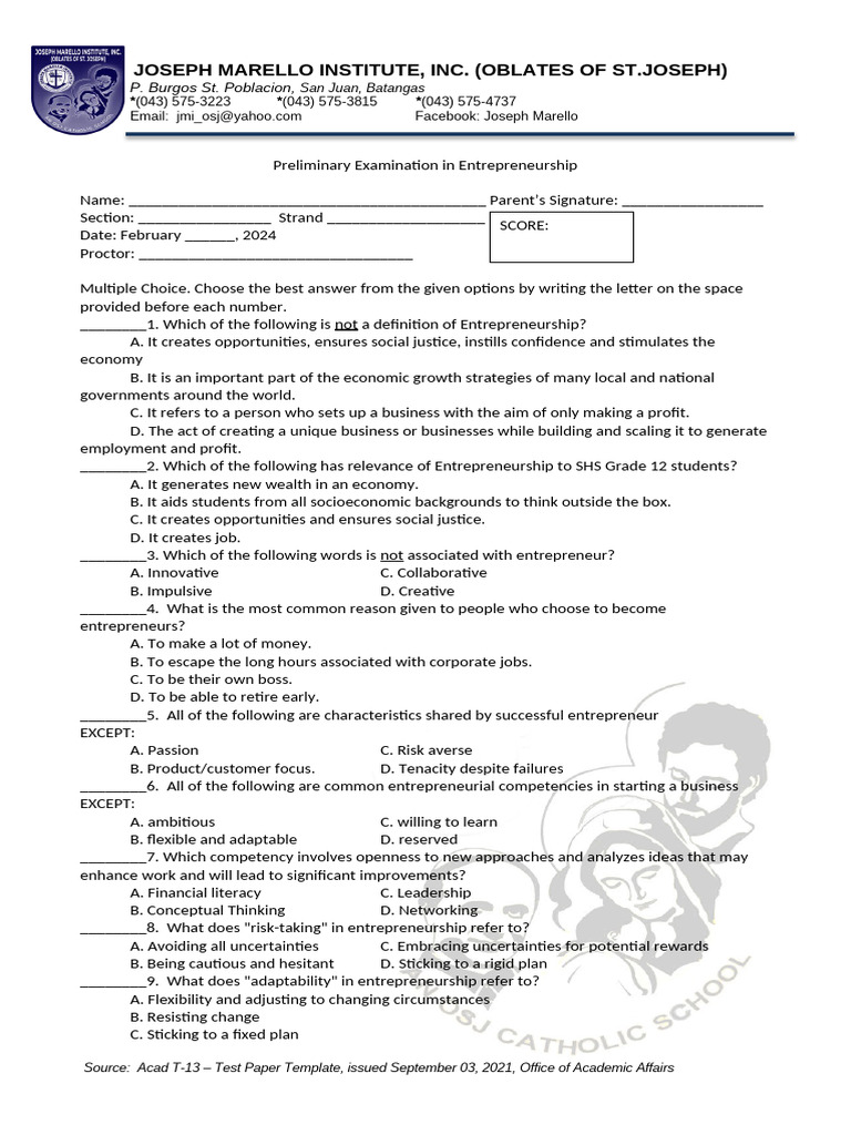 FORMAT Preliminary Entrep | PDF | Entrepreneurship | Swot Analysis