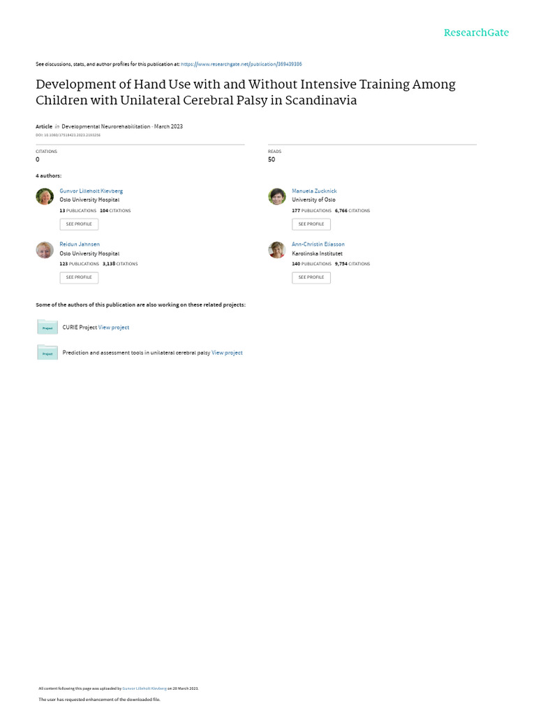 Hand Use Development in Cerebral Palsy | PDF