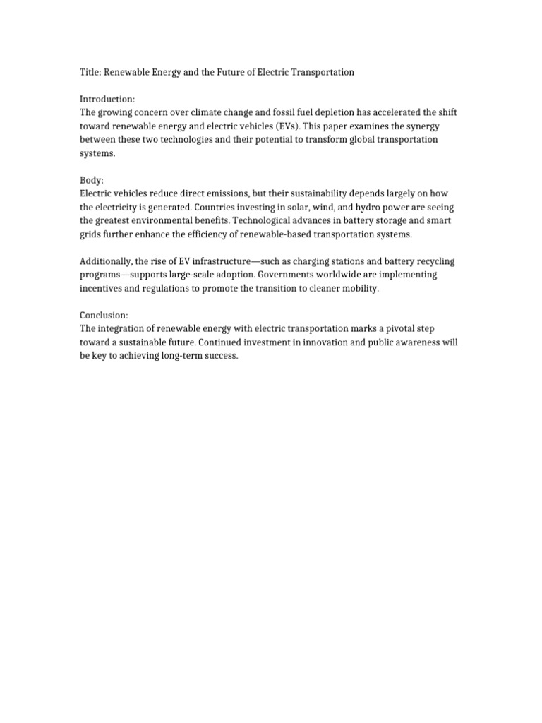 Renewable Energy & Electric Vehicles | PDF