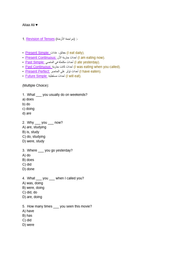 Grammar Unit 1,2,3 ملخص | PDF | Language Mechanics | Linguistics