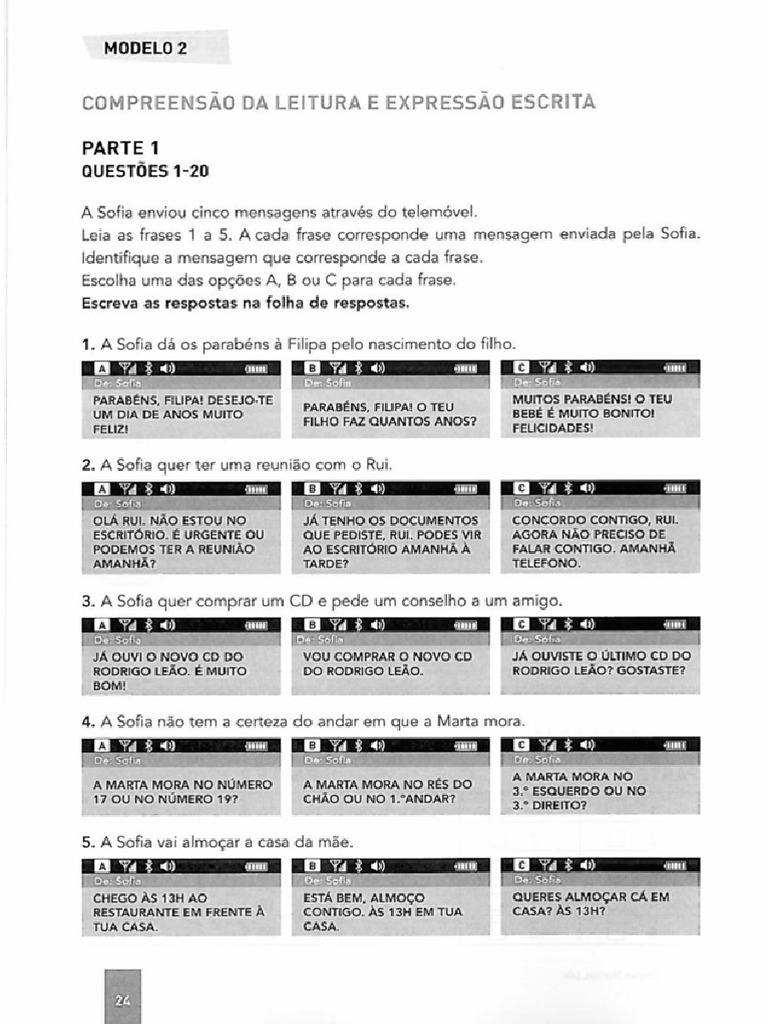 Exame de Português CIPLE A2 (Modelo 2) | PDF