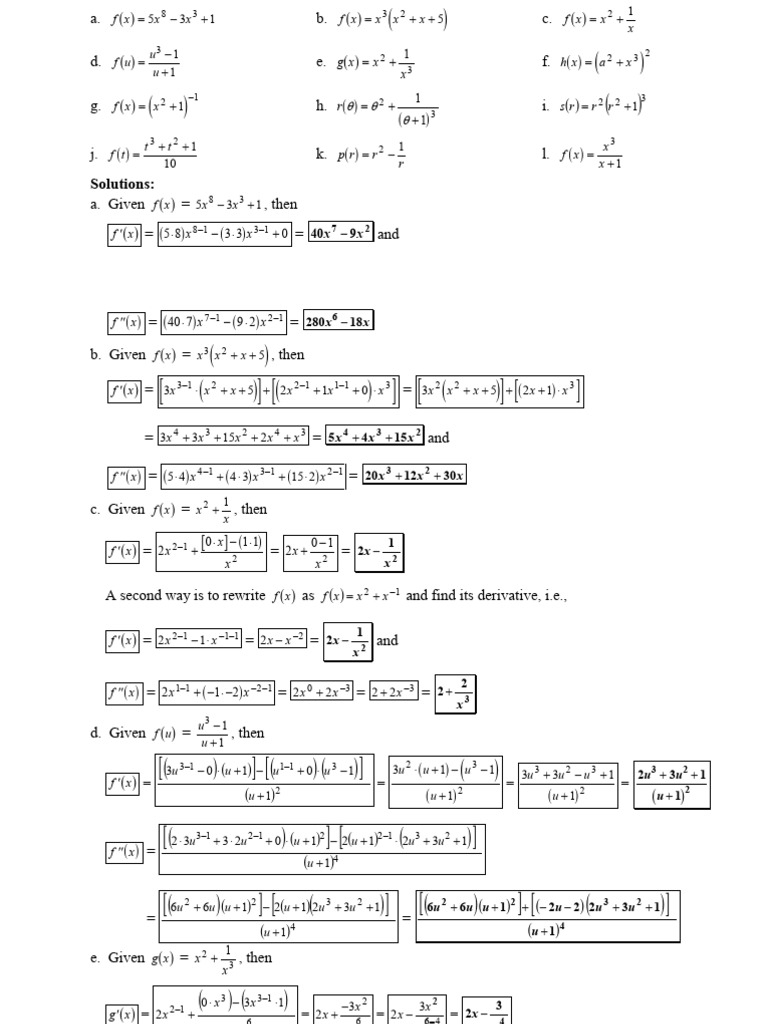 Derivatives of Various Functions | PDF
