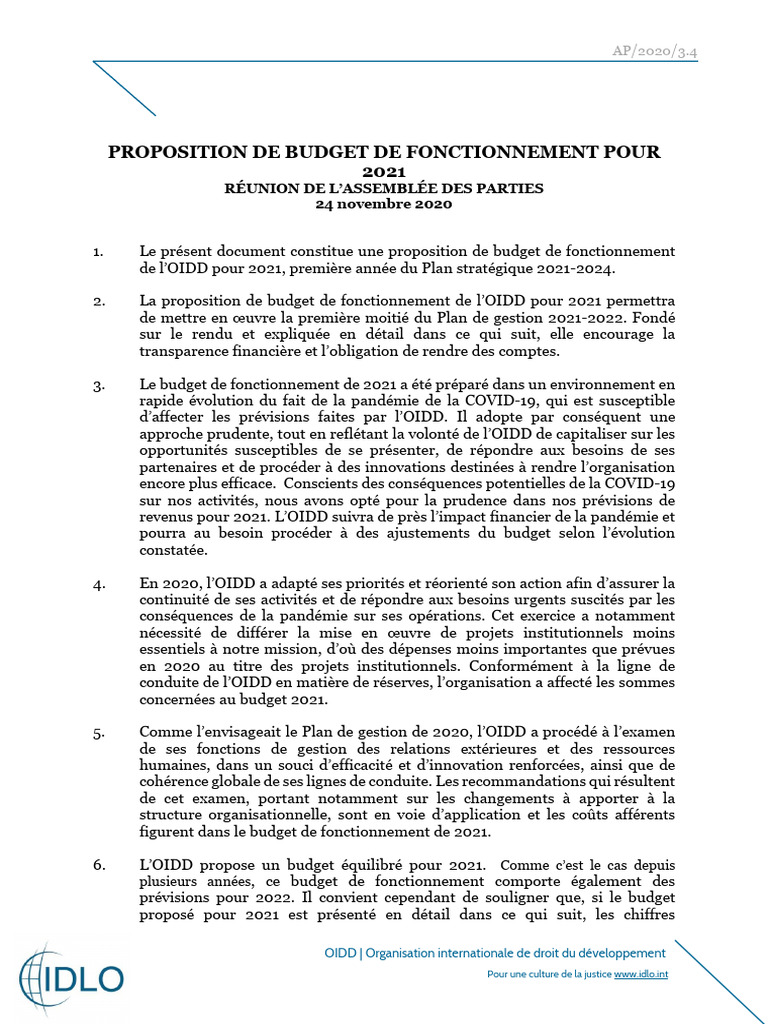 Budget de fonctionnement OIDD 2021 | PDF | Budget | Technologies de l ...