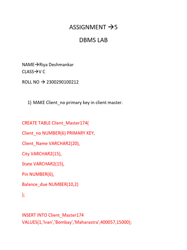 DBMS Lab Assignment: SQL Table Modifications | PDF