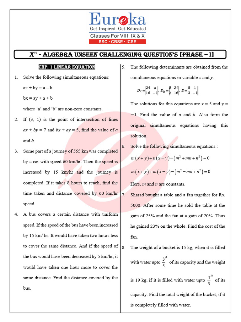 Algebra Challenges: Equations & Probability | PDF | Equations | Speed