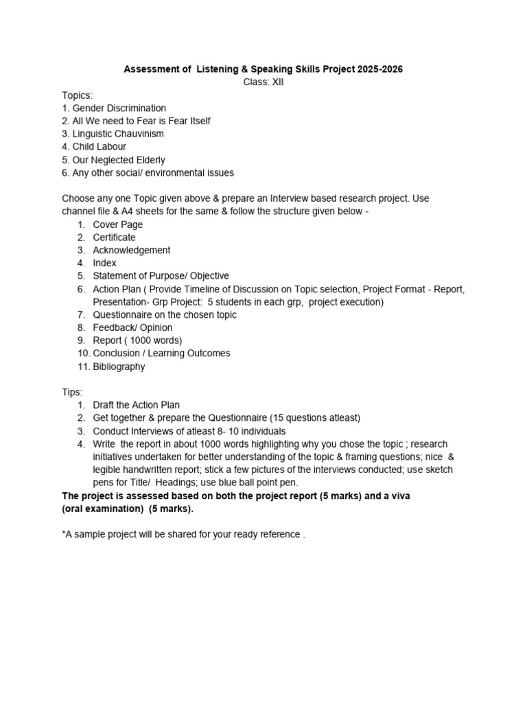 Listening & Speaking Skills Project Guide | PDF