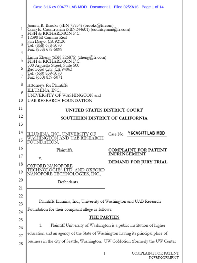 Msp Nanopore Patent Infringement Case | PDF | Patent Infringement | Patent