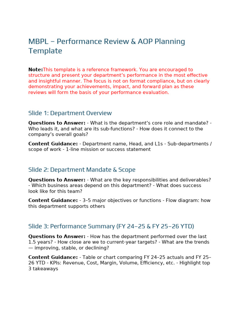 MBPL Performance Review Template | PDF | Performance Indicator | Return ...