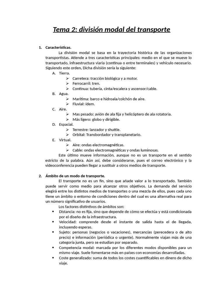 División Modal del Transporte: Características y Competencia | PDF ...
