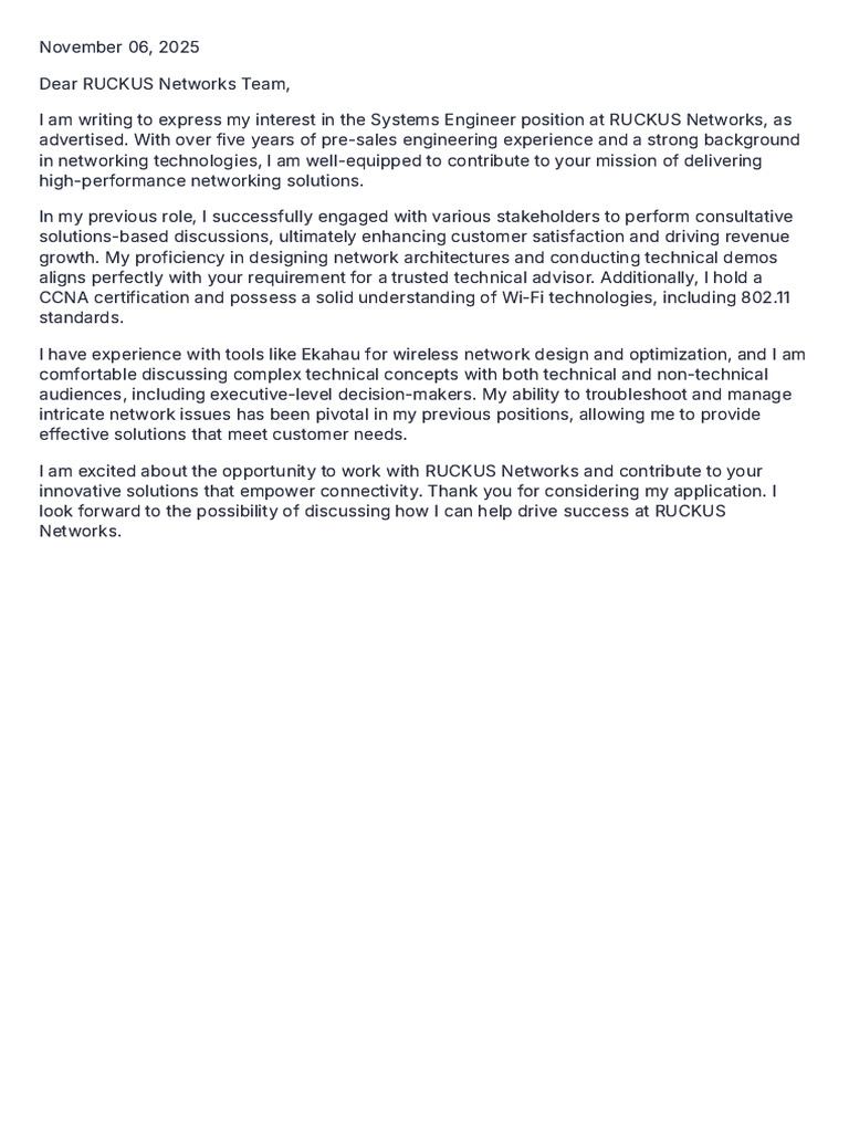 Application for Systems Engineer Role | PDF