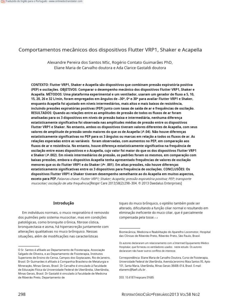 Comparação de Dispositivos de PEP: Flutter, Shaker e Acapella | PDF