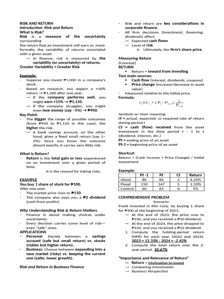Risk and Return | PDF | Investing | Financial Risk