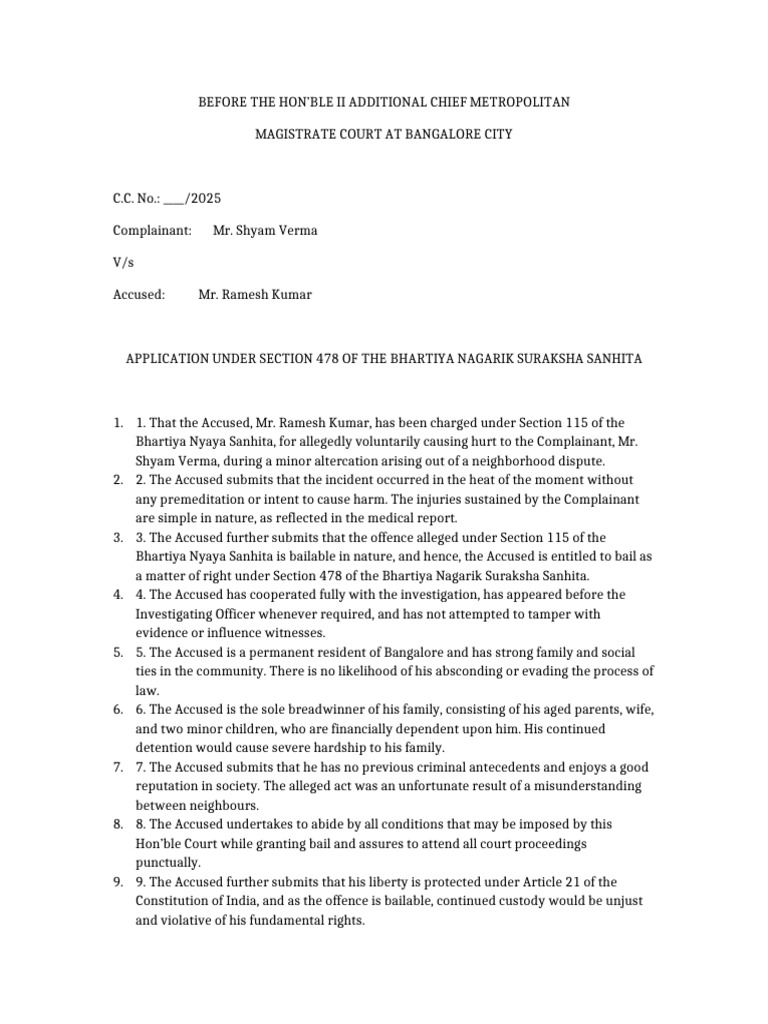 Bail Application Ramesh Kumar With Page3 | PDF | Bail | Criminal Justice