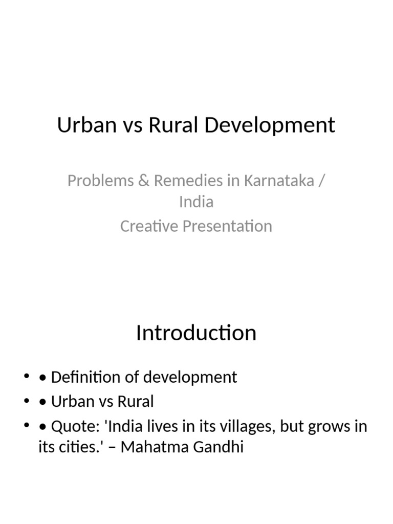Urban Vs Rural Development Creative Presentation | PDF