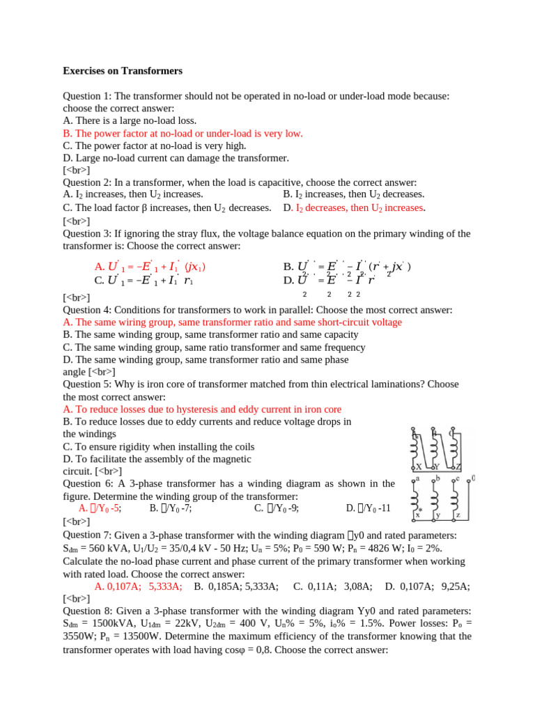 Transformer Exercises and Questions | PDF | Transformer | Physical ...