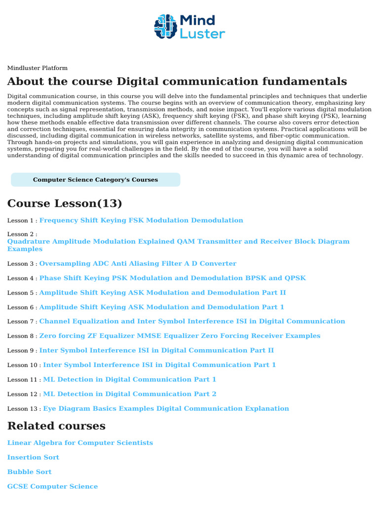 Digital Communication Fundamentals Course | PDF | Radio Technology ...
