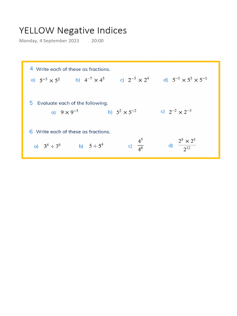 YELLOW Negative Indices | PDF
