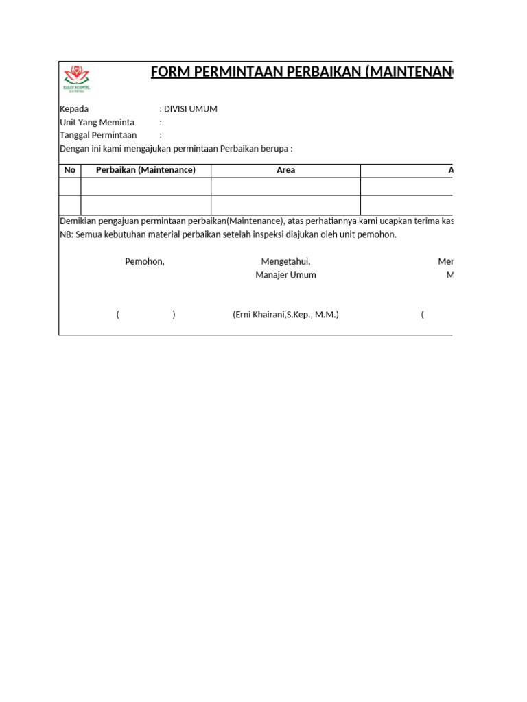 Form Permintaan Perbaikan (Maintenance) | PDF