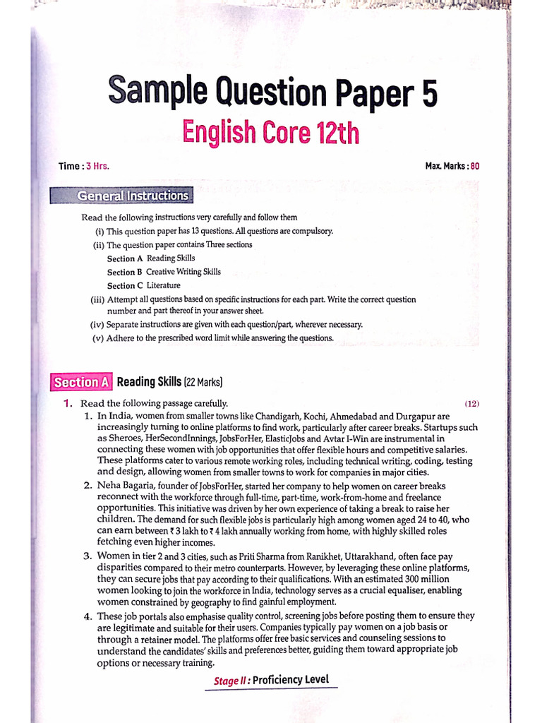 English Sample Paper (5-9) | PDF