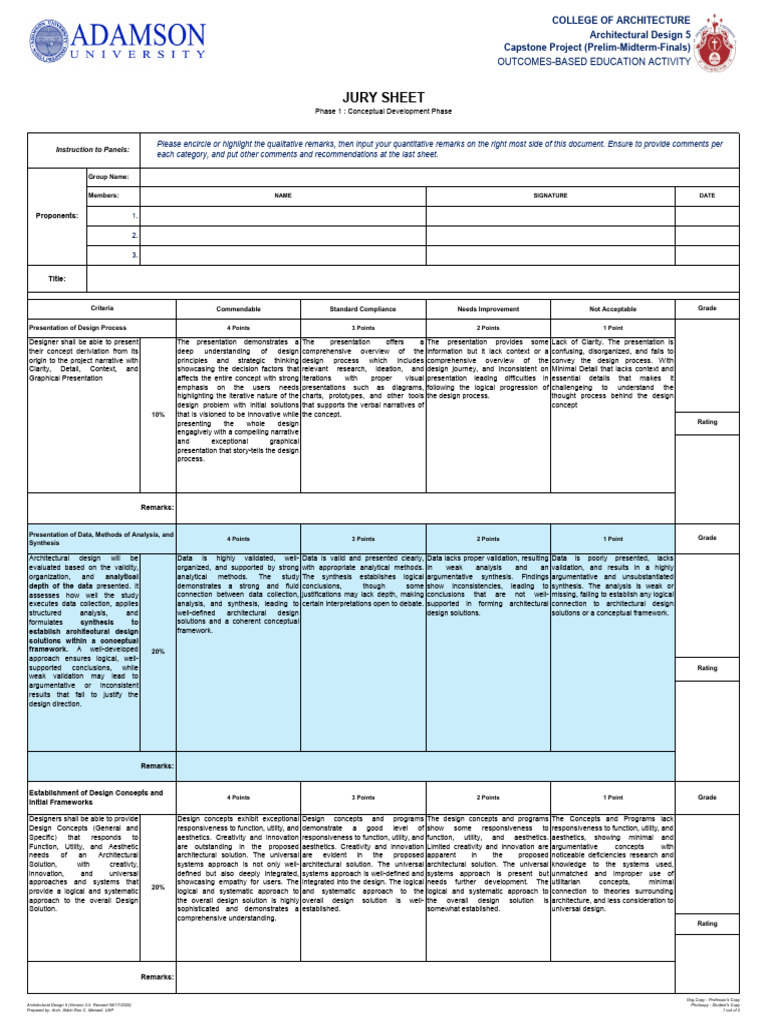 Jury Sheet for Architectural Design Evaluation | PDF | Technical ...