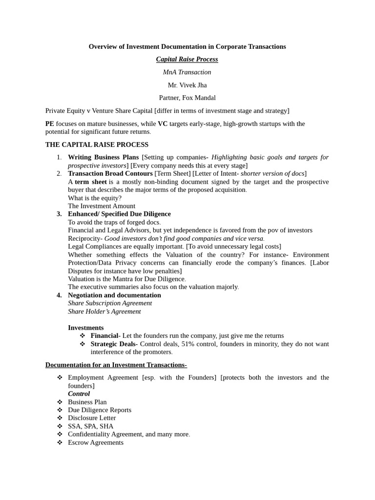 Investment Documentation in Corporate Transactions | PDF | Venture ...