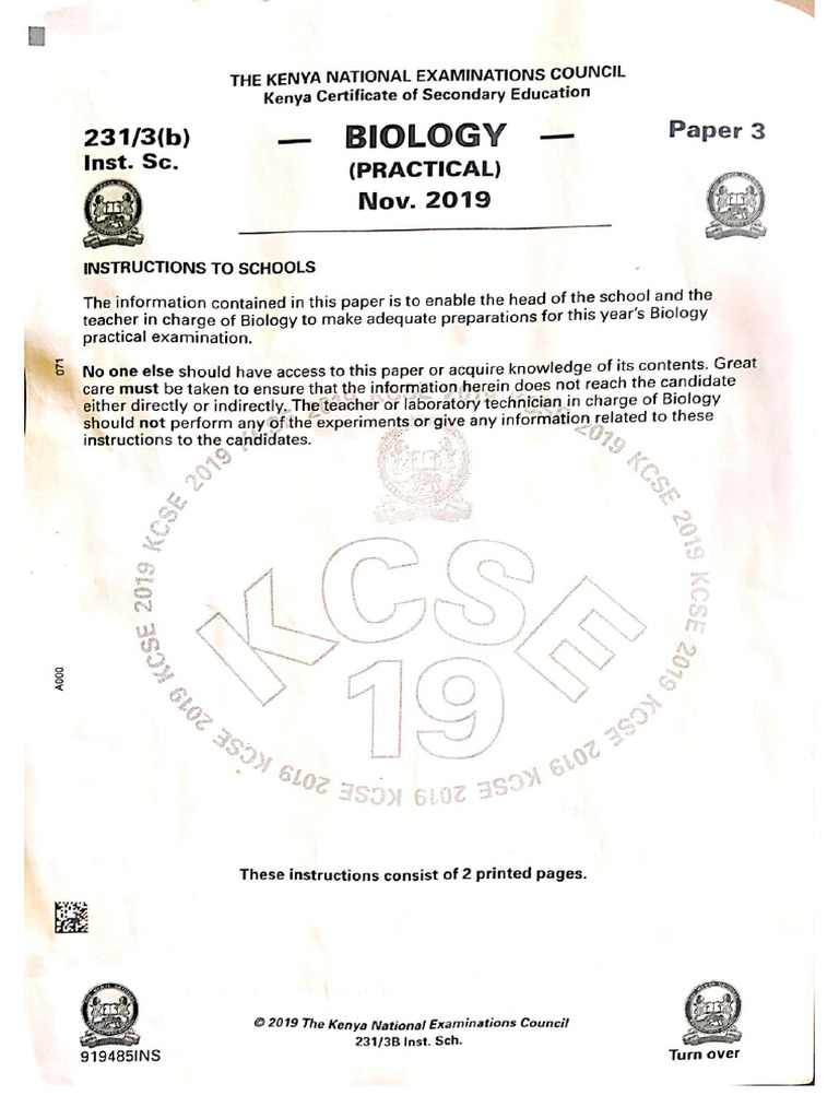 Biology p3 Confidential Kcse 2019 Min | PDF