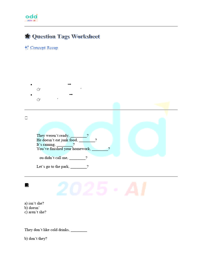? Question Tags Worksheet | PDF