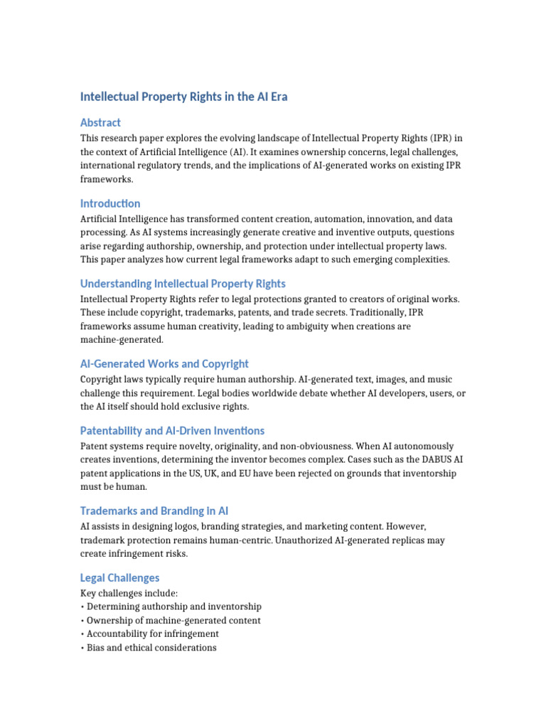AI and Intellectual Property Rights Explained | PDF | Intellectual ...