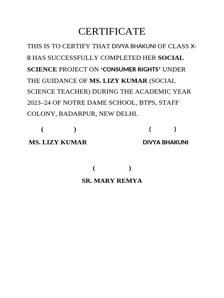 Certificate of Completion: Consumer Rights Project | PDF