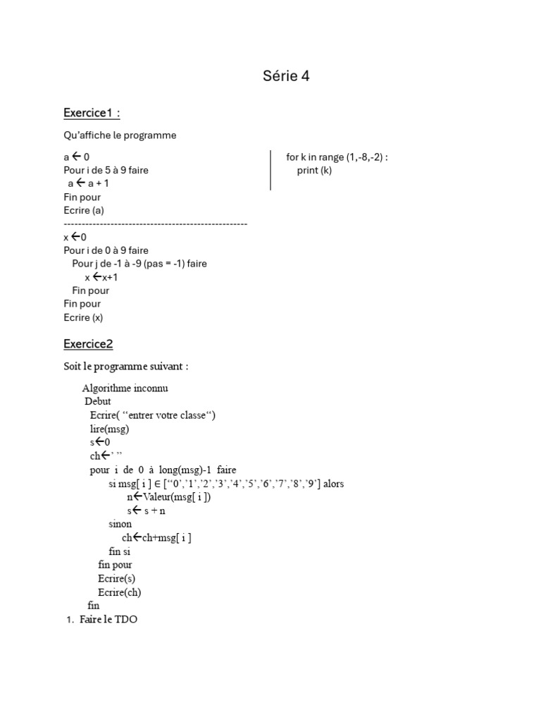 Exercices d'algorithmique et de programmation | PDF